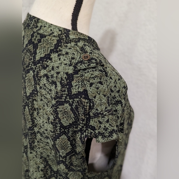 ANTHROPOLOGIE Size XS Green & Black Snake Print Rachel Tunic Dress w/Pockets - Picture 10 of 11